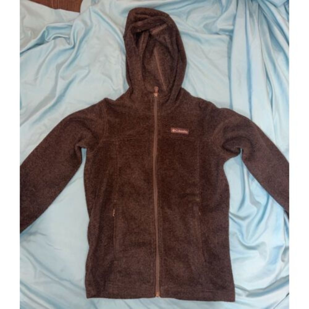Kids Columbia Gray Fleece Zip up Hooded Jacket Zip pockets Med 10/12 See Desc‎